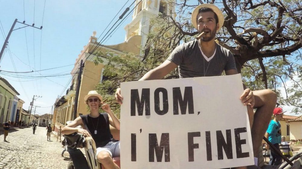 World traveller comes up with the best way to let mum know he's safe