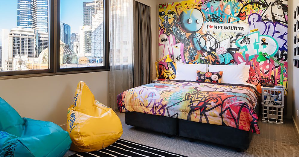 Stay in a graffiti loft room at DoubleTree by Hilton Melbourne Flinders Street