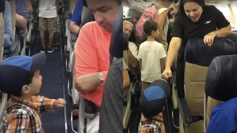 A YOUNG BOY BRIGHTENS UP A PLANE CABIN WITH ONE SIMPLE GESTURE