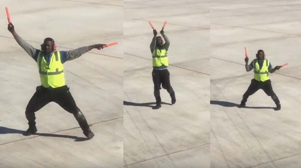 Airport worker goes viral over wicked dance moves on the tarmac