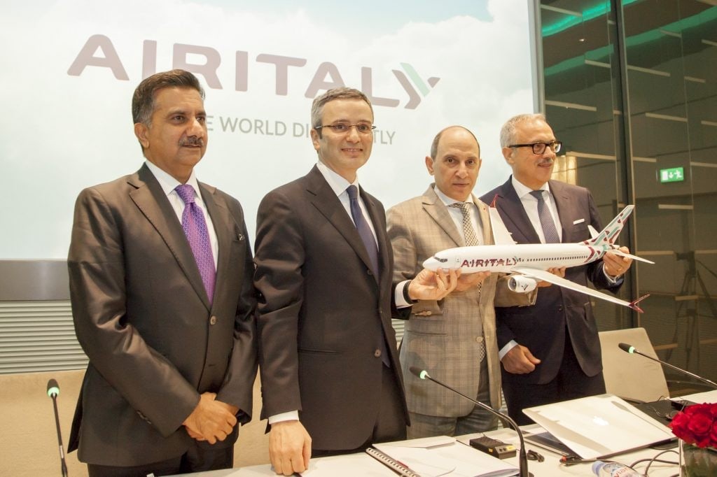 Air Italy takes to the skies in major rebrand 1 In Milan for the big reveal: Qatar Airways Group Chief Executive, Mr. Akbar Al Baker; Mr. Marco Rigotti, Chairman of Alisarda and AQA Holding; Mr. Sultan Allana of Alisarda and AKFED and Mr. Francesco Violante, Chairman of Meridiana.