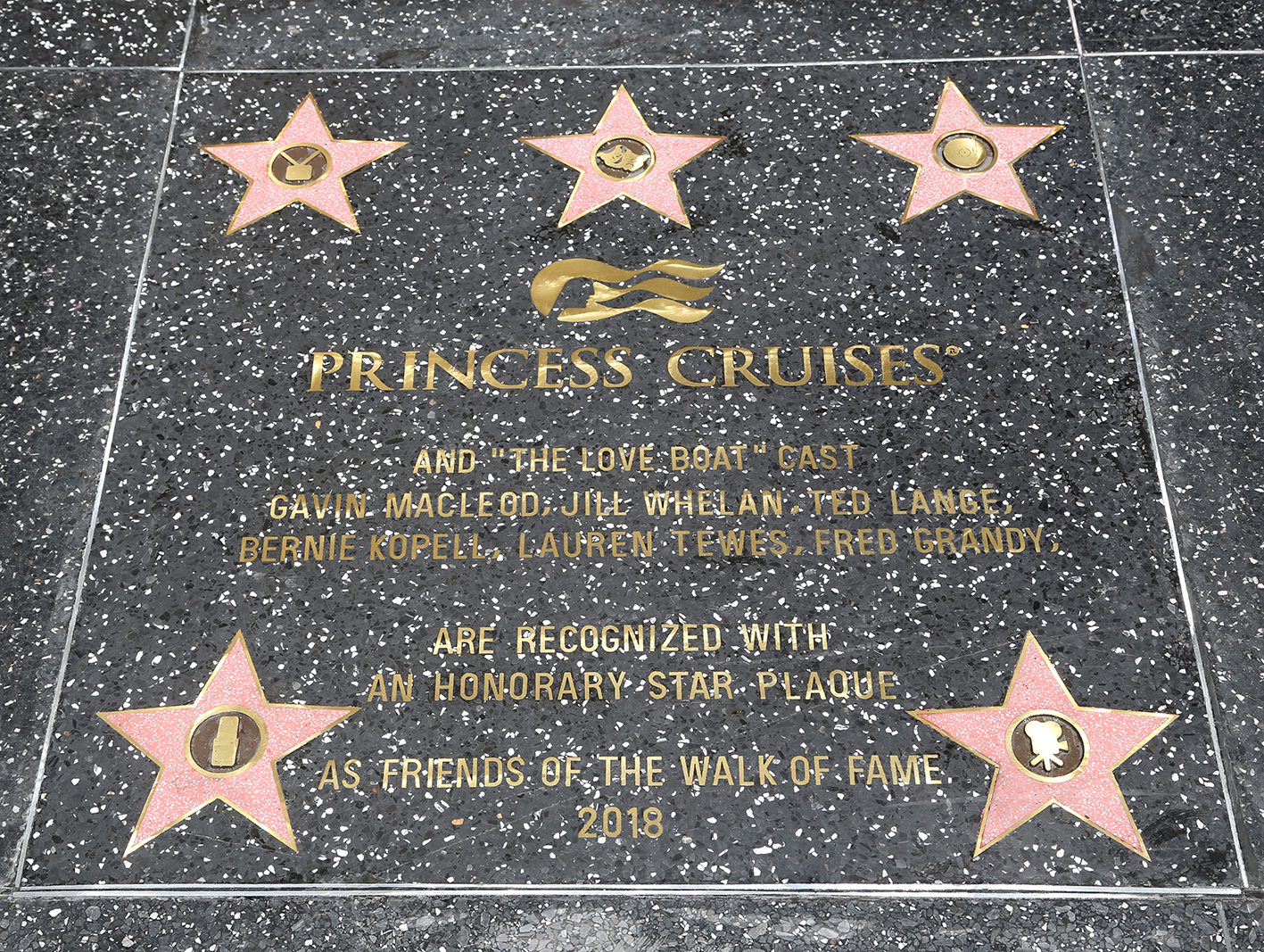 Princess Cruises and the original cast of “The Love Boat” receive an honorary star plaque at the Hollywood Walk of Fame in recognition of their contribution to the history of television and the support of the preservation of the Walk of Fame on Thursday, May 10, 2018 in Los Angeles. (Photo by Casey Rodgers/Invision for Princess Cruises/AP Images)