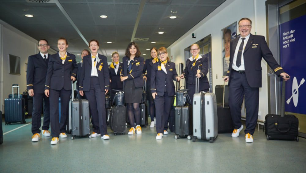 STEP UP: Lufthansa crew takes to the skies Adidas trainers