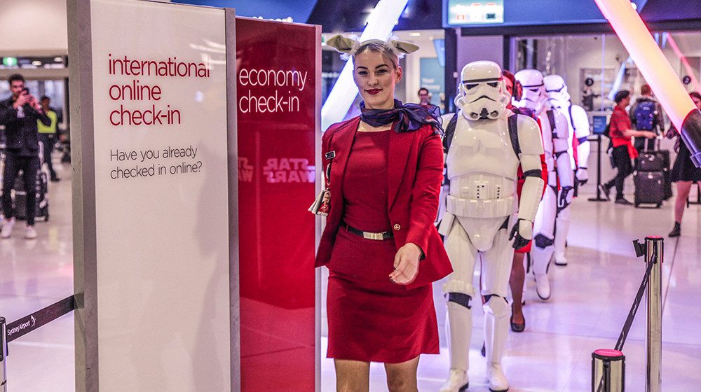Kylo Ren + Stormtroopers greet Virgin Australia guests at Sydney Airport
