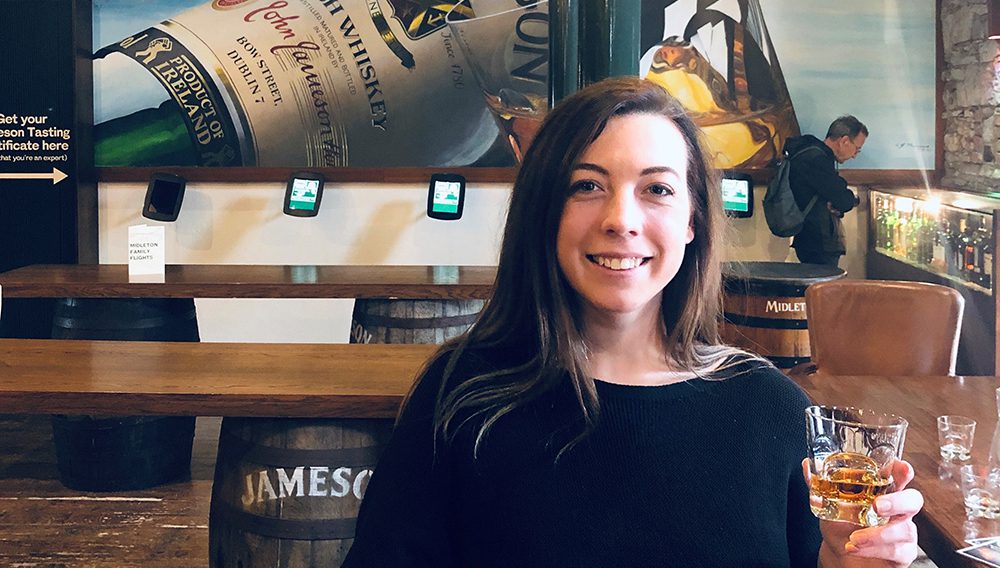 Jess enjoying a whiskey tasting at the Jameson Distillery