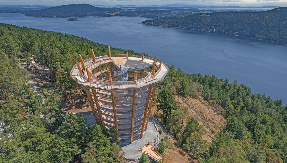 Malahat SkyWalk is Vancouver Island’s newest visitor destination, where the forested mountains drop away to the Pacific Ocean, this incredible fully accessible experience will provide guests a truly Vancouver Island experience. A 600m elevated walk leads to a 40m sightseeing tower offering breathtaking views leaves guests feeling connected to nature. ©Hamish Hamilton