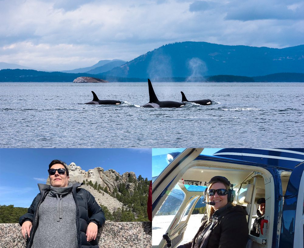 Top: Orcas, Vancouver Island ©Destination BC/Reuben Krabbe. Lower left: Jules Gerrard, North America Destination Specialist. Lower right: Aleta Freer, Head of Operations.