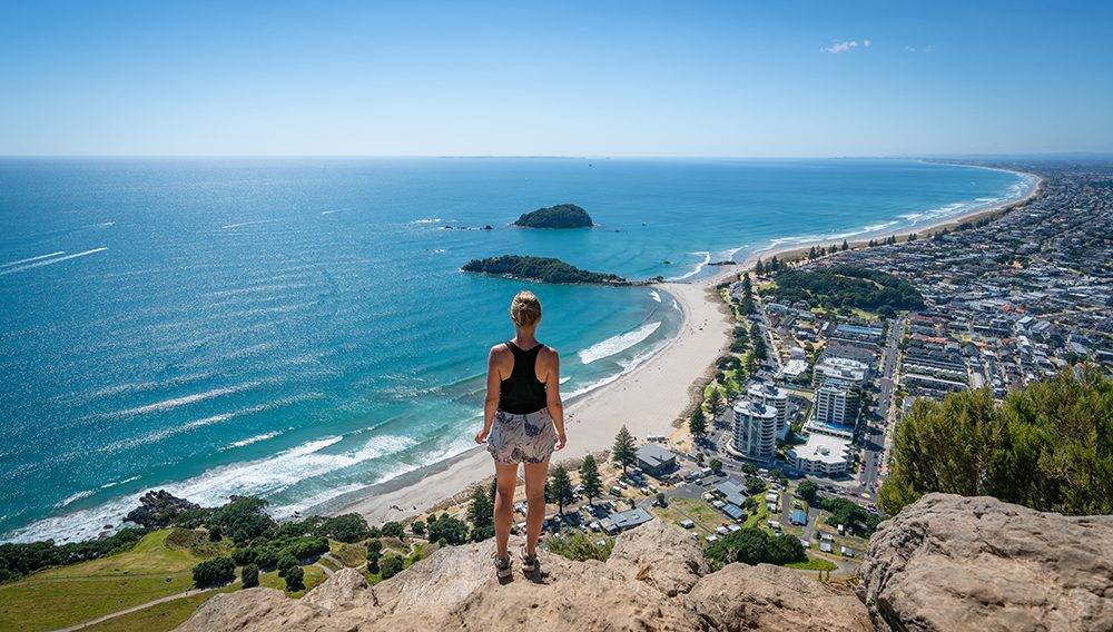 Choose from two scenic tracks to reach the 232-metre high summit of Mount Maunganui. 