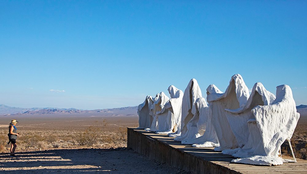 Goldwell Open Air Museum features seven colossal sculptures that include a ghostly life-size version of Leonardo Da Vinci’s painting of the Last Supper ©Travel Nevada
