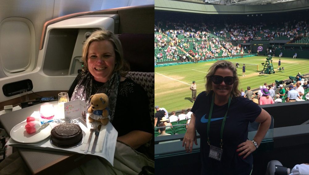 Janene celebrates a birthday in the air and on Centre Court Wimbledon, working as a physio for a friend.