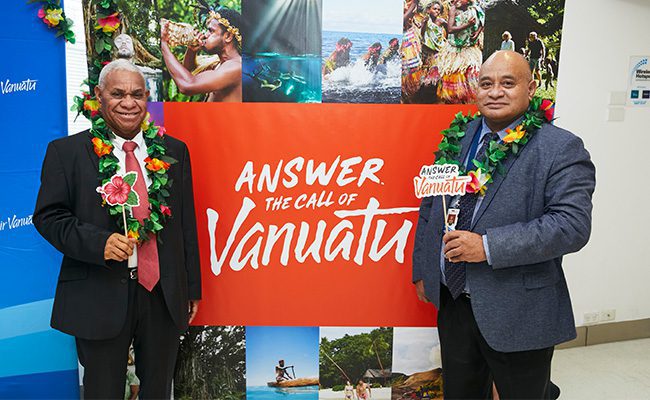 L Vanuatu Prime Minister the Honourable Bob Loughman Weibur. R Air Vanuatu Chief Executive Officer Atu Finau 2