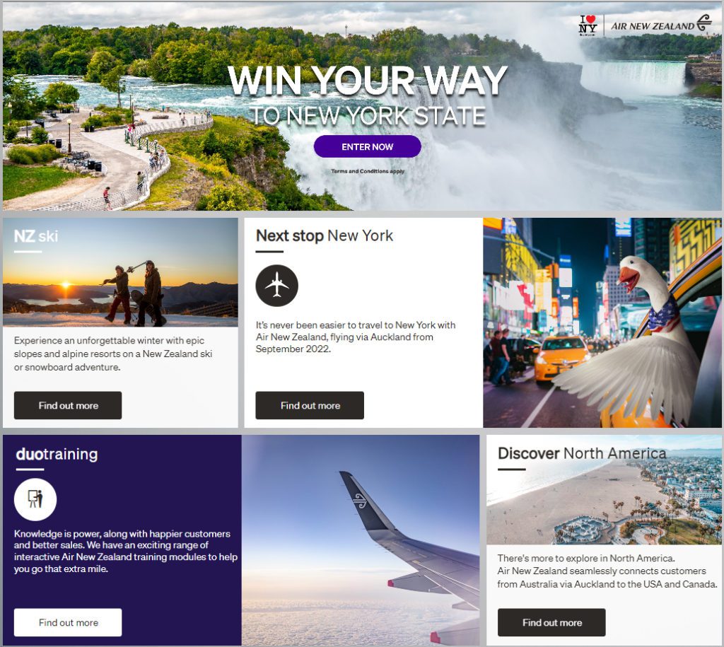 duo, Air New Zealand's interactive digital hub for travel advisors.