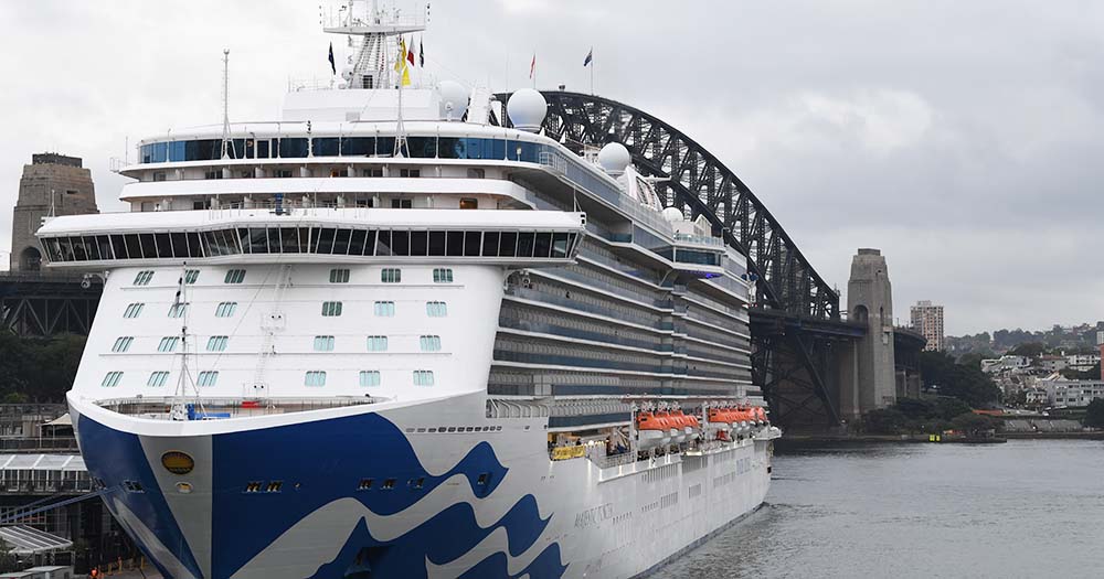 Majestic Princess cruise ship against Sydney Harbour Bridge