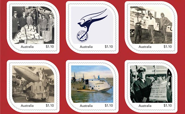 100 years old! Qantas retraces first airmail and passenger service 3 Qantas stamp
