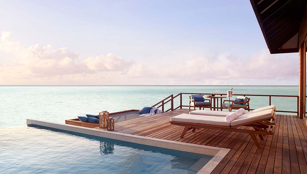 Anantara Veli Maldives Resort Deluxe Over Water Pool Villa deck and ocean view