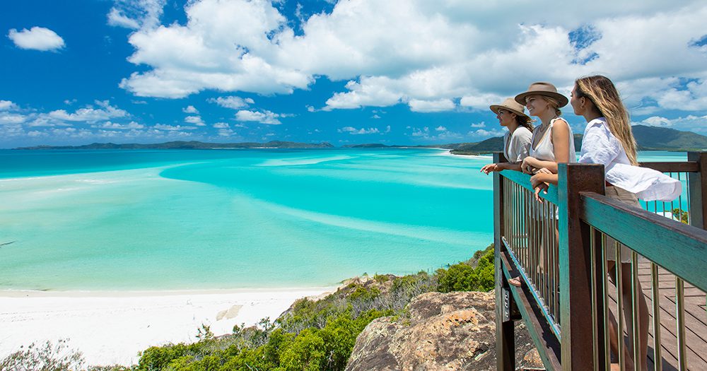 Looking out over Whitehaven Beach from Hill Inlet Lookout ©Tourism and Events Queensland