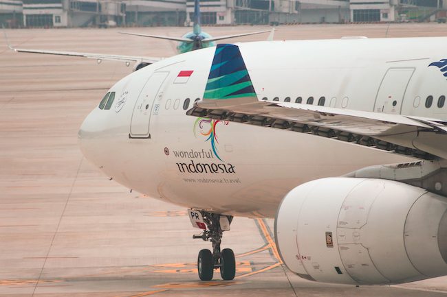 A Garuda Indonesia plane at Jakarta airport.