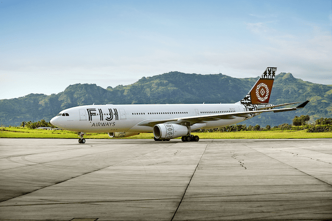 A Fiji Airways jet at Nadi Airport.