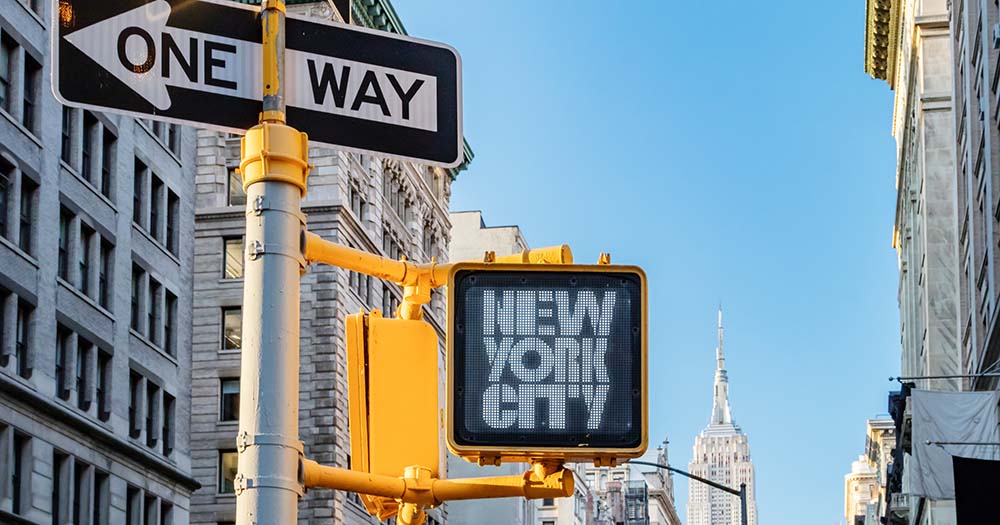 New York City logo on traffic light