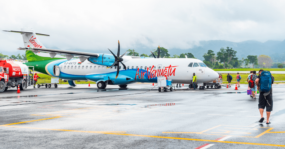 An Air Vanuatu plane preparing for take-off in 2019.