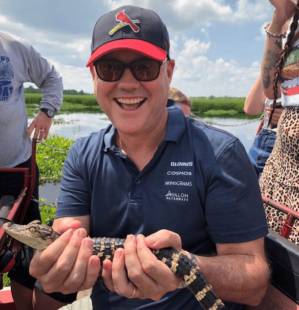 Peter with a baby gator in Louisiana