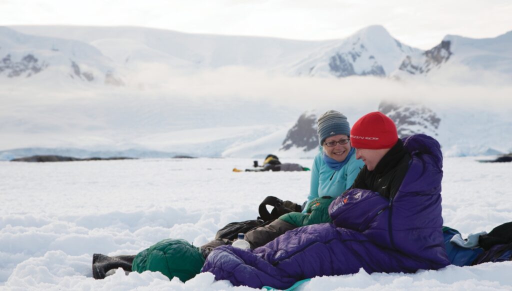 Couple camping in Antarctica, Antarctic Peninsula;