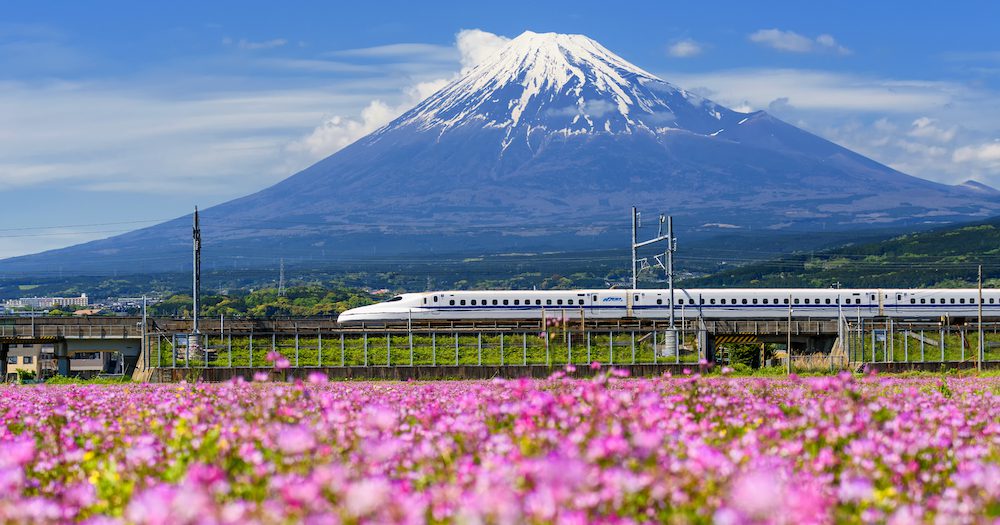 The Shinkansen near Mt Fuji.