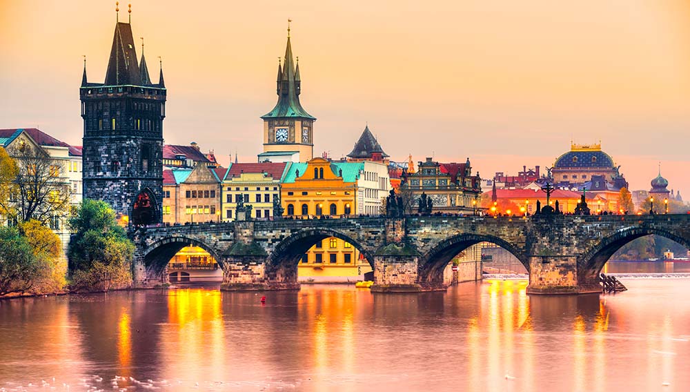 Prague Bridge Cityscape Twilight