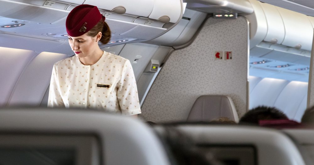 Onboard a Qatar Airways flight.
