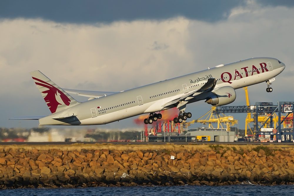 Qatar Airways departing Sydney Airport.