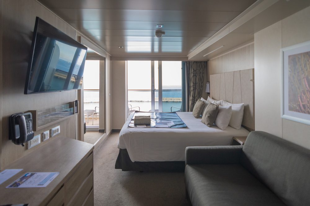 A balcony cabin of a cruise ship. Cruise travel