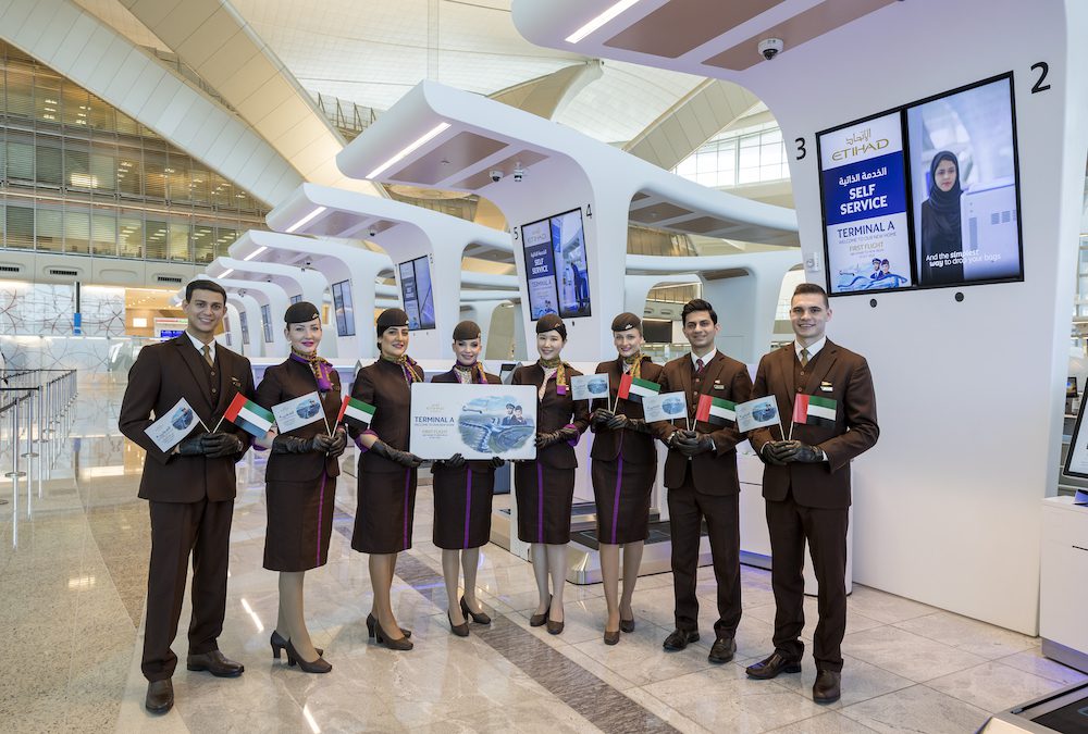 Grand entrance: Etihad, Abu Dhabi Airport welcome first guests to Terminal A 2 Etihad Airways Cabin Crew celebrate Terminal A, at check in