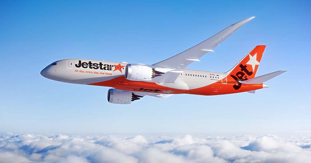 Render of Jetstar B787 with refreshed livery in sky