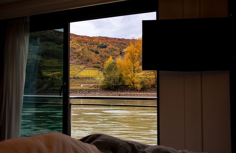 The view from the cabin windows on a Tauck Blue Danube Cruise. Image: Monique Ceccato. 