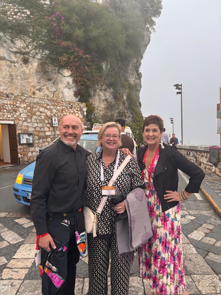 L-R: Filippo Curinga, IDI Travel; Fiona Dalton, Virtuoso Aust/NZ; Andrea Grisdale, IC Bellagio at the Virtuoso Chairman's Event in Sicily. 