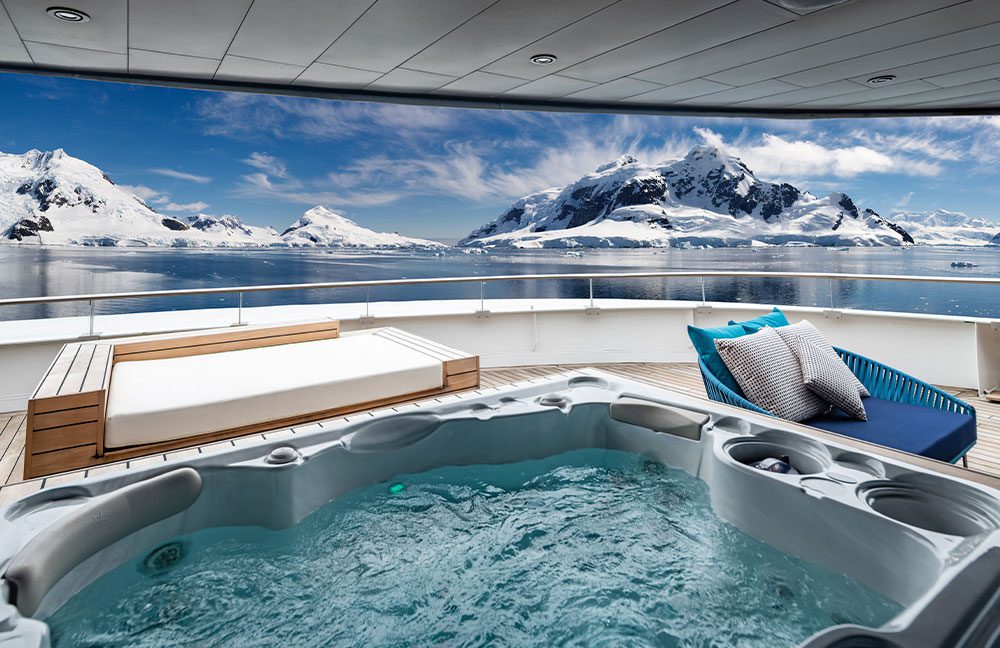Scenic Eclipse Owner's Penthouse Suite Deck in Antarctica. 