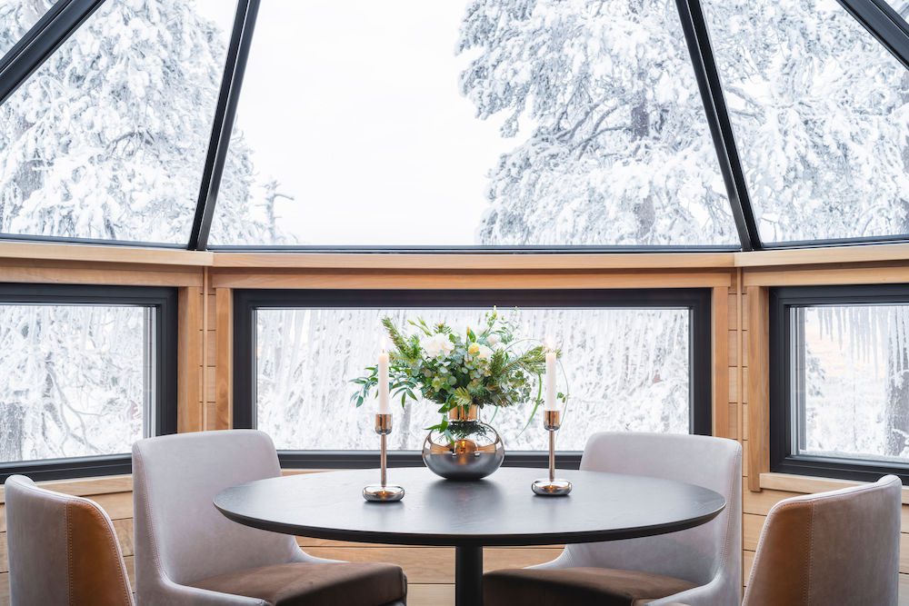 Luxury lodge Octola Private Wilderness unveils new glass igloo suite 1 Dining in the glass igloo suite at Octola Private Wilderness