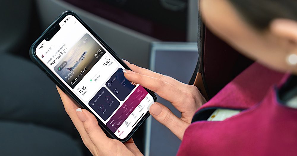A member of Qatar Airlines cabin crew using the new app.