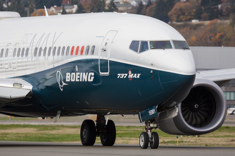A Boeing 737 Max 7 departs from King County International Airport, also known as Boeing Field.