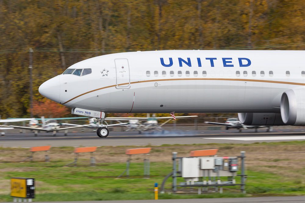 A B737 Max 9 arriving at King County International Airport, also known as Boeing Field. United Airlines