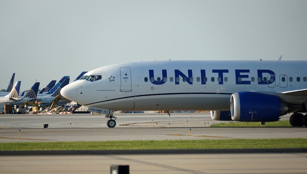 A United Airlines 737 Max 8 at Chicago O'Hare International Airport.