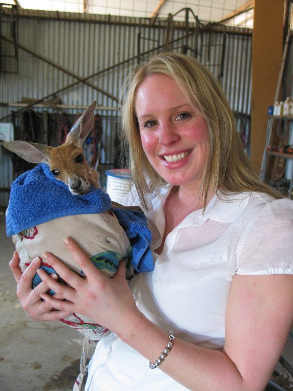 Collette President & CEO Jaclyn Leibl-Cote with baby kangaroo.