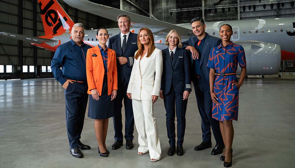 Jetstar crew new uniform with designer Genevieve Smart full length