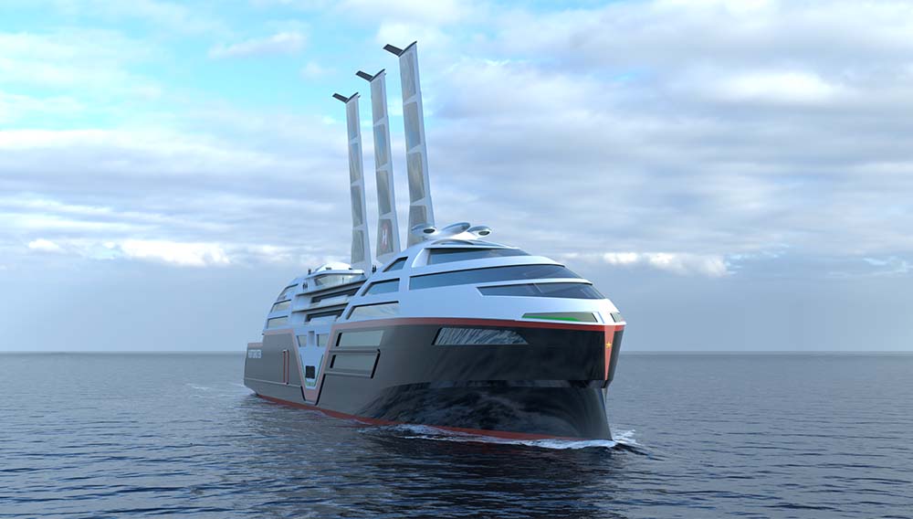 Hurtigruten Sea Zero Concept Visualisation sails fully extended 3. Credit VARD Design