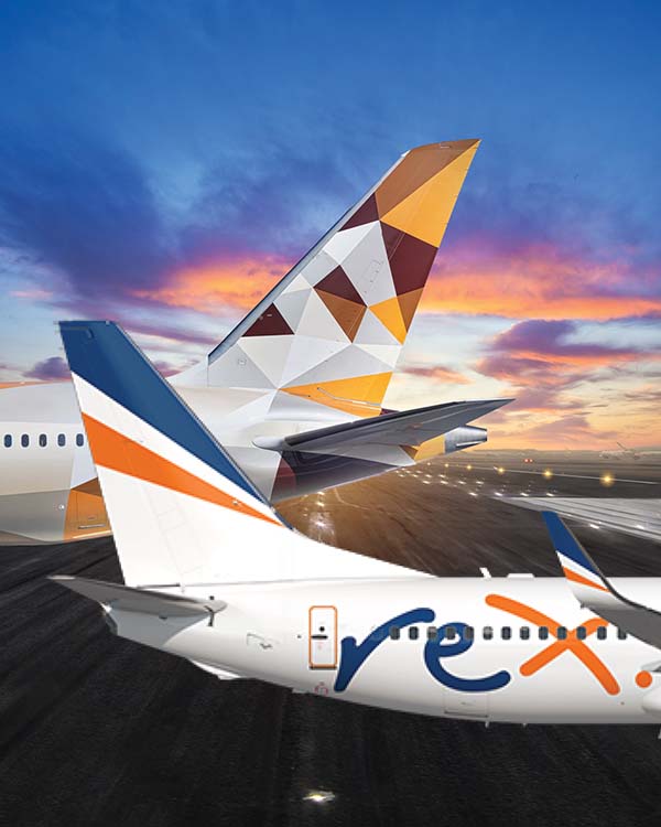 Rex Airlines & Etihad Airways airplane tails.