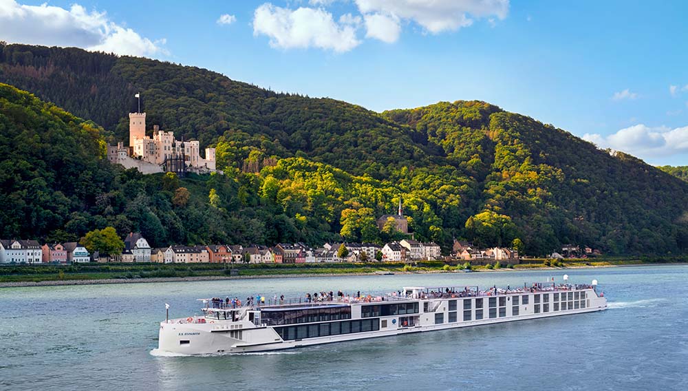 Render of Uniworld river cruise ship on the Rhine River.
