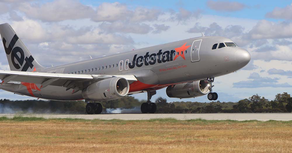Jetstar Airbus A320 aircraft at Busselton Airport WA.