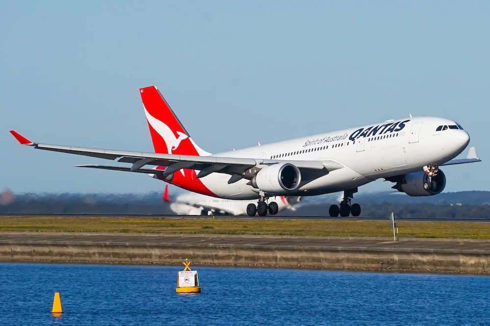 A Qantas A330-200 taking off from Sydney Airport