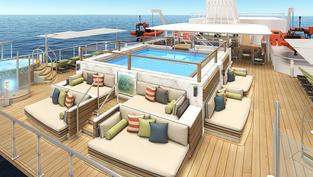 Render of Sun Deck and Pool on Aurora Expeditions' Douglas Mawson ship.