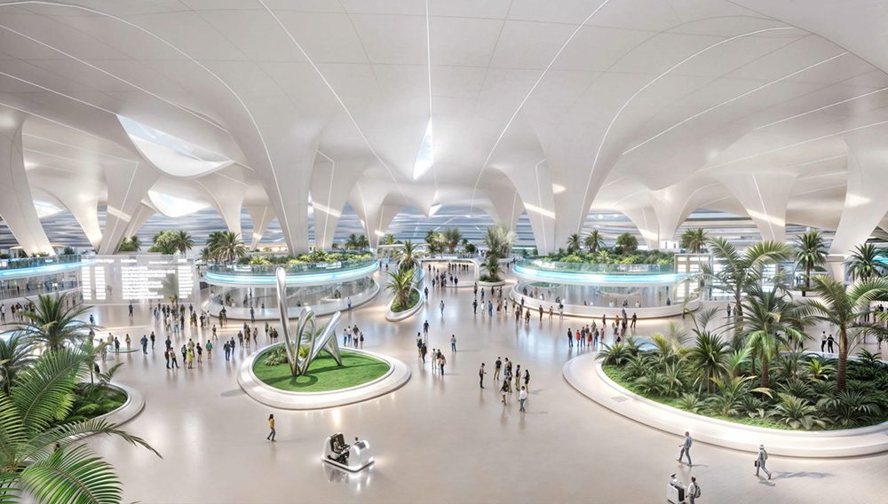 Render of DWC – Al Maktoum International terminal concourse.